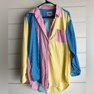 Solid and Striped Small Button Down oversized multicolor blouse (excellent)